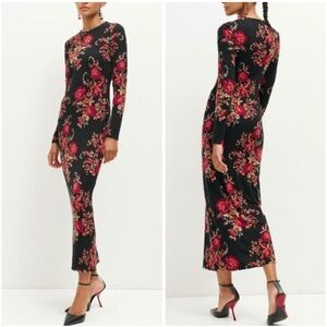 Reformation Black and Red Floral Long Sleeve Dress